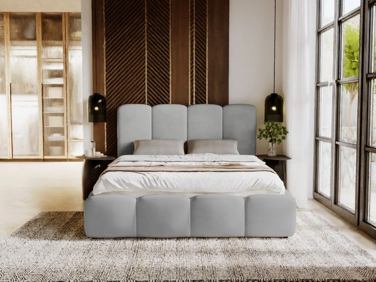 Łóżko tapicerowane z pojemnikiem i stelażem 120x200 Galli Jasnoszare