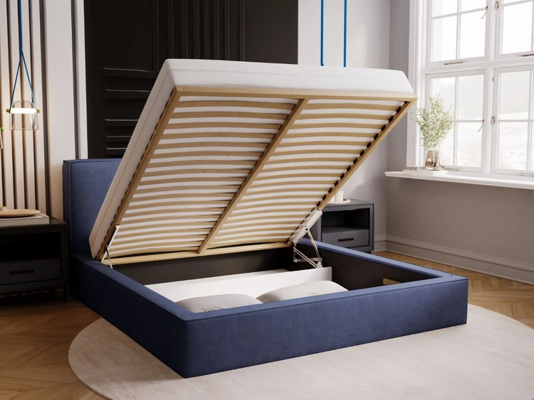 Łóżko tapicerowane z pojemnikiem i stelażem 160x200 Monaco Niebieskie