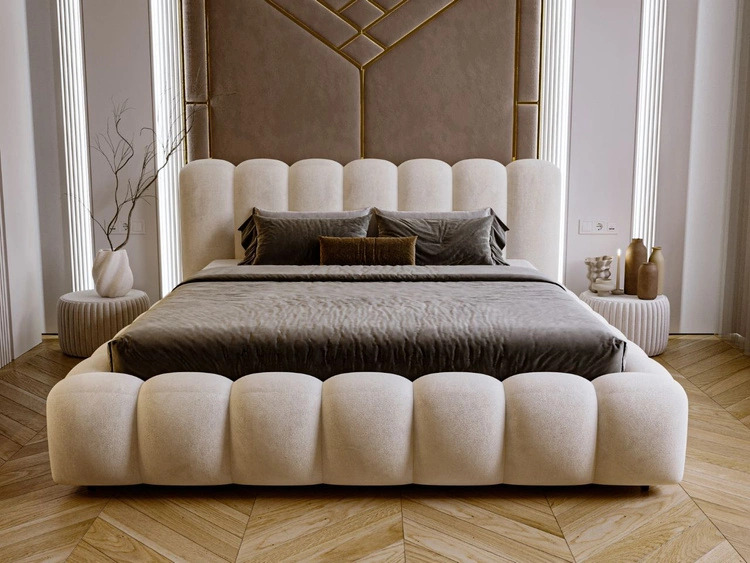 Łóżko tapicerowane z pojemnikiem i stelażem 180x200 Averia Beżowy