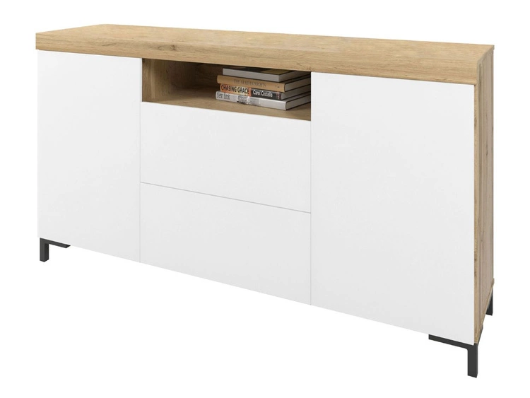 Dwudrzwiowa komoda 164 cm w stylu loft Asumi biały mat i dąb wotan