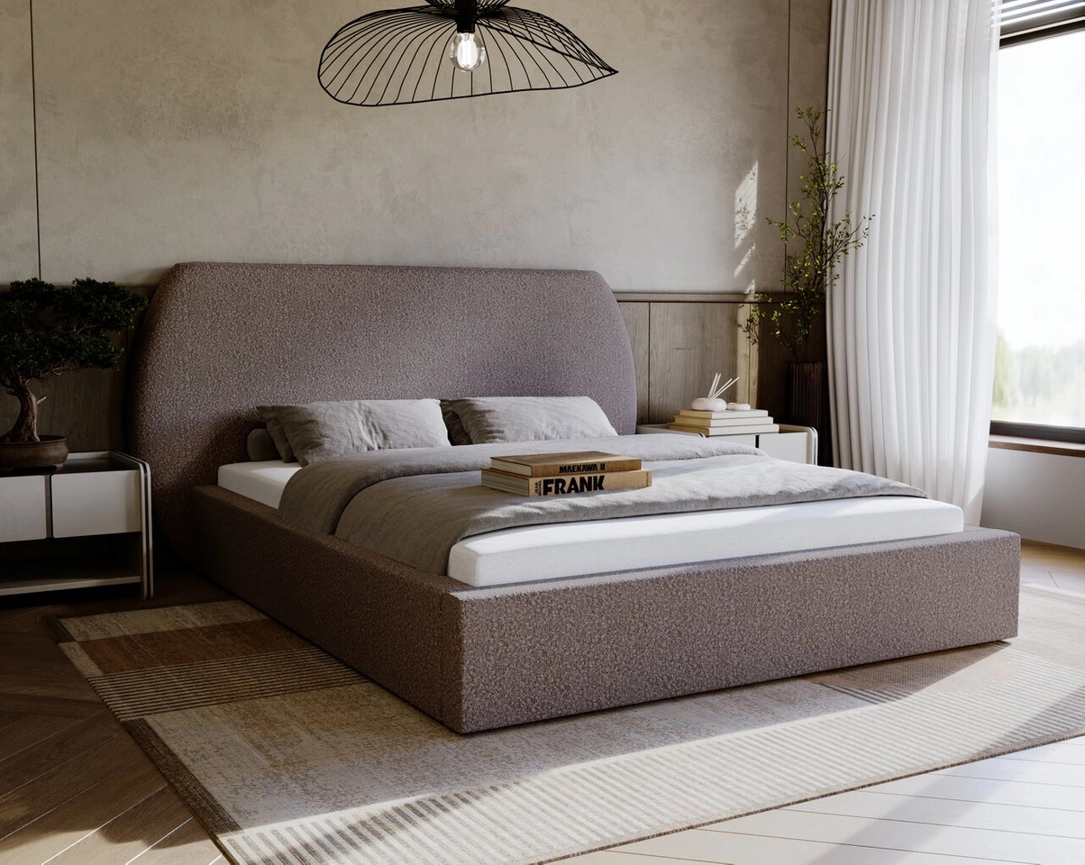 Łóżko tapicerowane z pojemnikiem i stelażem 120x200 cm Blossom Brązowe