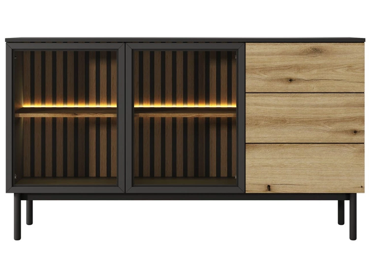 Komoda z drzwiami i szufladami 150 cm Loara Czarna, Dąb Evoke