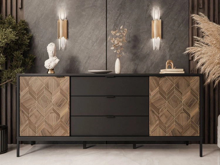 Komoda z drzwiami i szufladami 185 cm Tavio Czarny