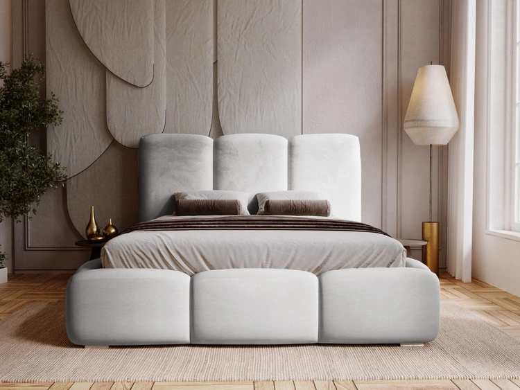 Łóżko tapicerowane z pojemnikiem i stelażem 160x200 cm Bubble Jasnoszare