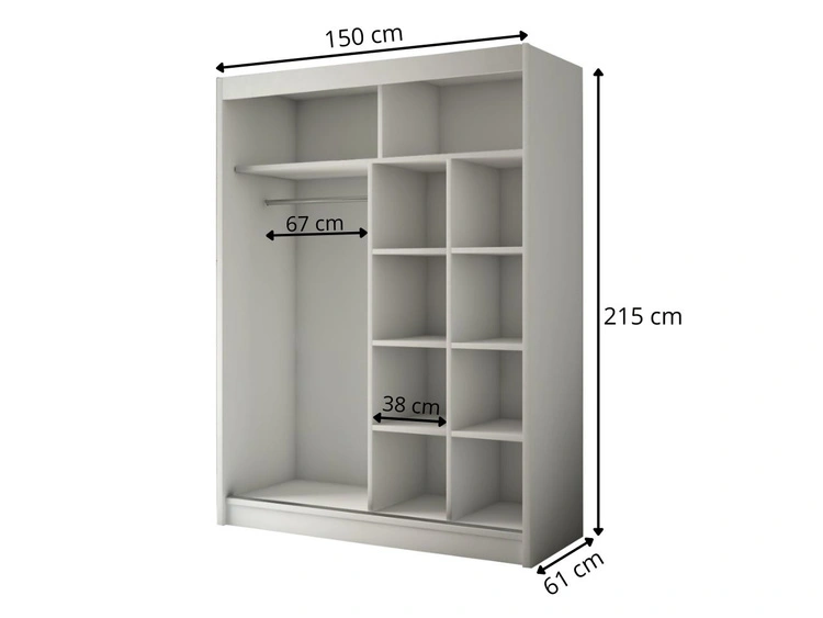 Szafa przesuwna ze szprosami 150 cm z oświetleniem LED Ponti Biała
