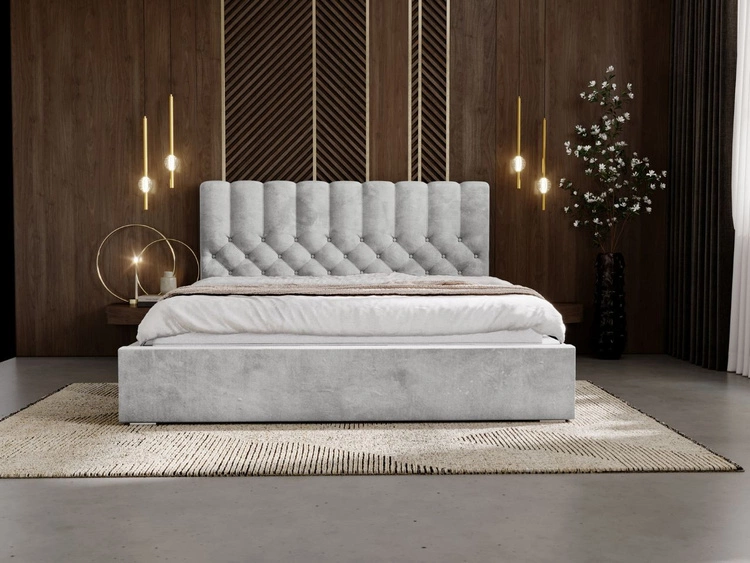 Łóżko tapicerowane z pojemnikiem i stelażem 140x200 cm Roma Jasnoszare