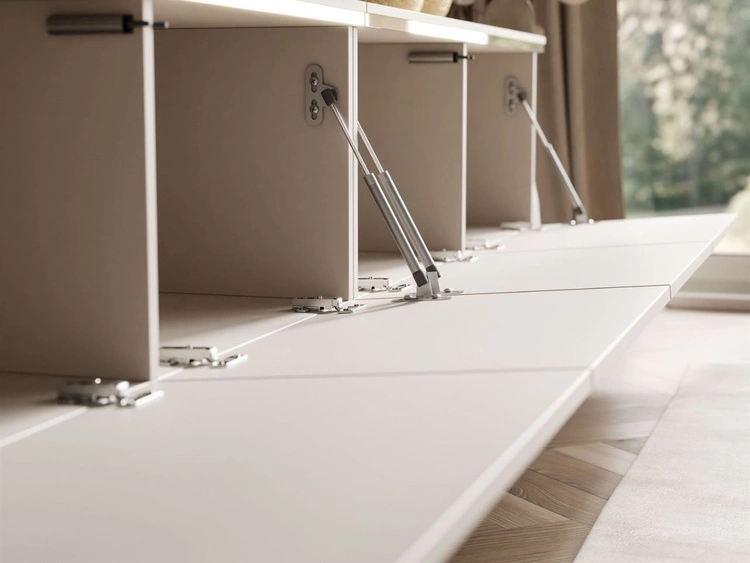 Szafka RTV czterodrzwiowa w stylu glamour z oświetleniem LED Celle kaszmir mat