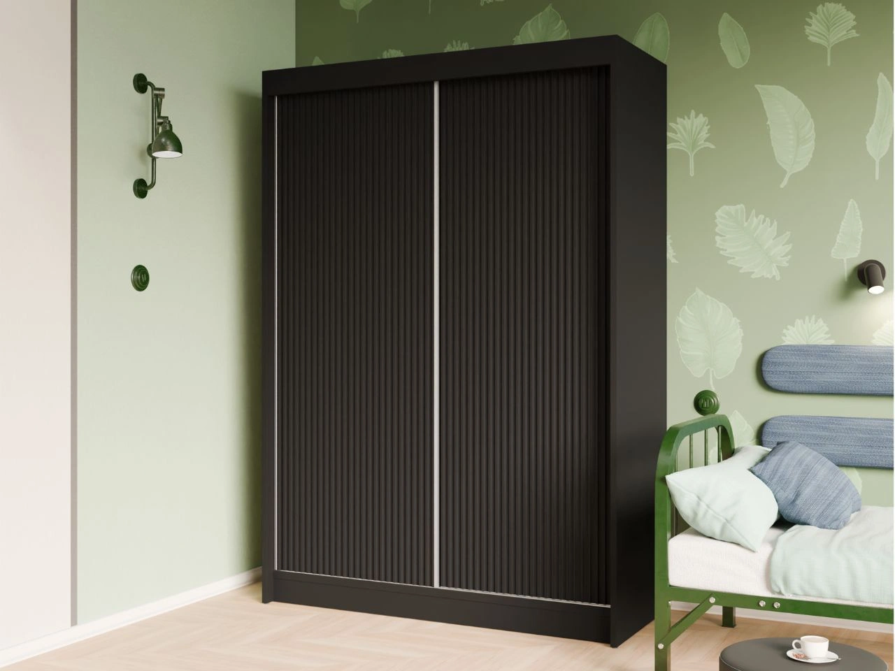 Szafa przesuwna z ryflowanym frontem 150 cm Fano Czarna