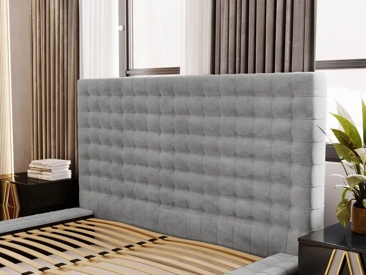 Łóżko tapicerowane z pojemnikiem i stelażem 140x200 Barbados Jasnoszare