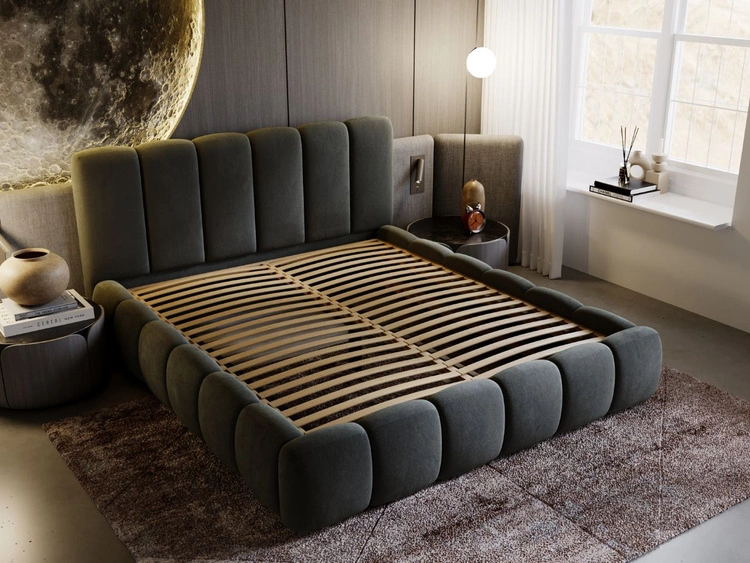 Łóżko tapicerowane bez pojemnika ze stelażem 200x200 cm Cloud Ciemny szary