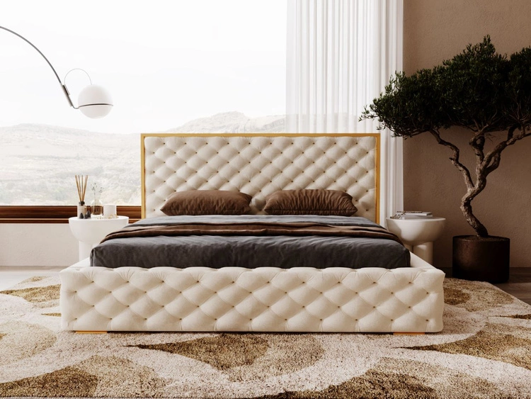 Łóżko tapicerowane z pojemnikiem i stelażem 160x200 Wave Beżowy