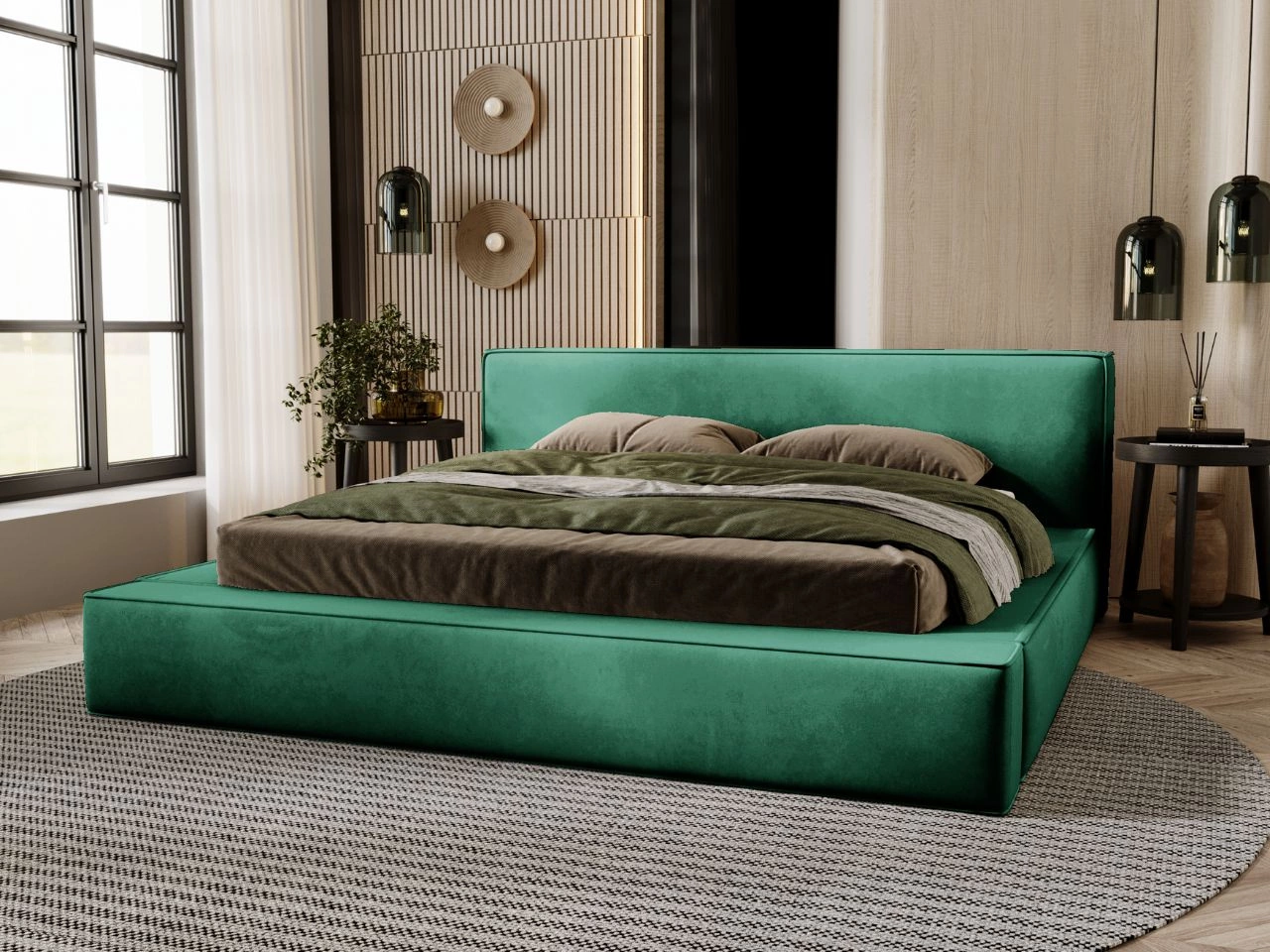 Łóżko tapicerowane z pojemnikiem i stelażem 120x200 Mali Zielone