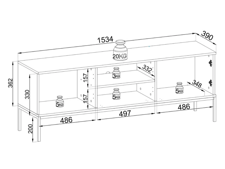 Szafka pod telewizor z szufladami, drzwiczkami i oświetleniem LED Deo Dąb Wotan