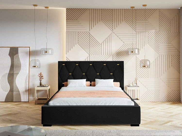 Łóżko tapicerowane z pojemnikiem i stelażem 180x200 Tasso Czarne