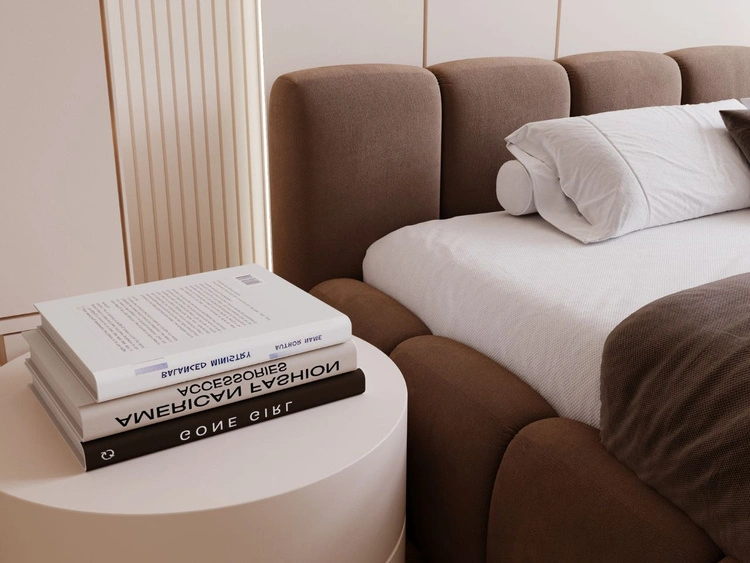 Łóżko tapicerowane z pojemnikiem i stelażem 140x200 Cloud Low brązowe