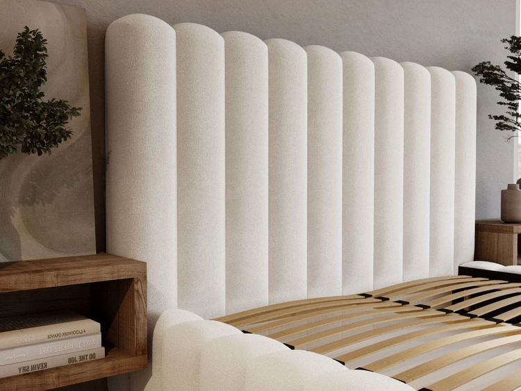 Łóżko tapicerowane z pojemnikiem i stelażem 160x200 cm Rotto Kremowe