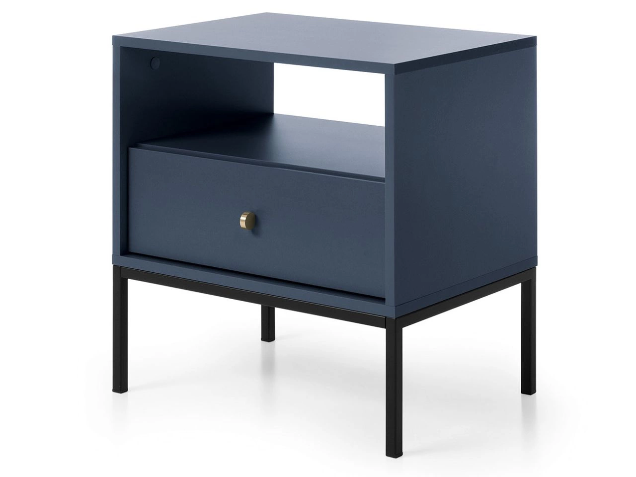 Stolik nocny z szufladą na czarnych nóżkach Amor Granatowy