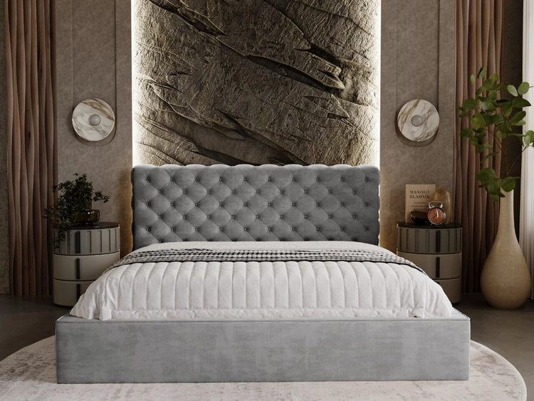 Łóżko tapicerowane z pojemnikiem i stelażem 140x200 Apollo Szare