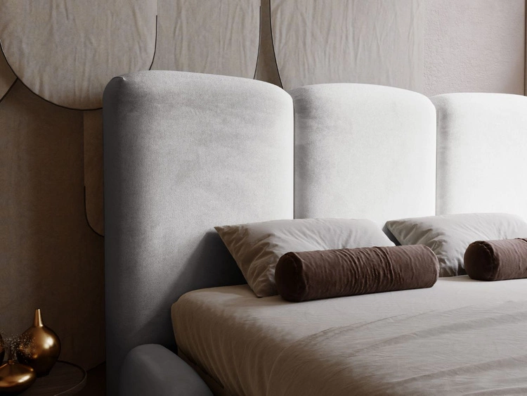 Łóżko tapicerowane z pojemnikiem i stelażem 140x200 cm Bubble Jasnoszare