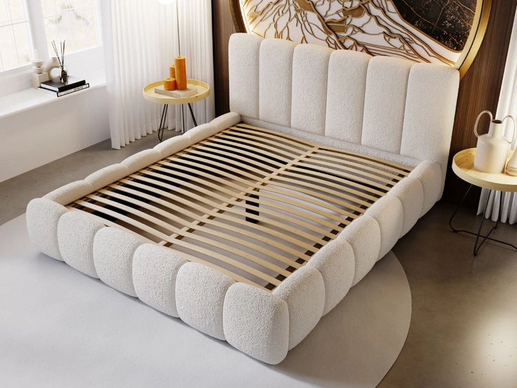 Łóżko tapicerowane bez pojemnika ze stelażem 200x200 Cloud w tkaninie bouclé Beżowe