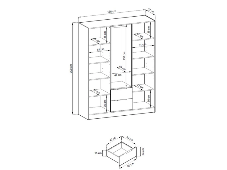 Szafa trzydrzwiowa z drzwiami uchylnymi 155 cm Macron Dąb Artisan z lamelami