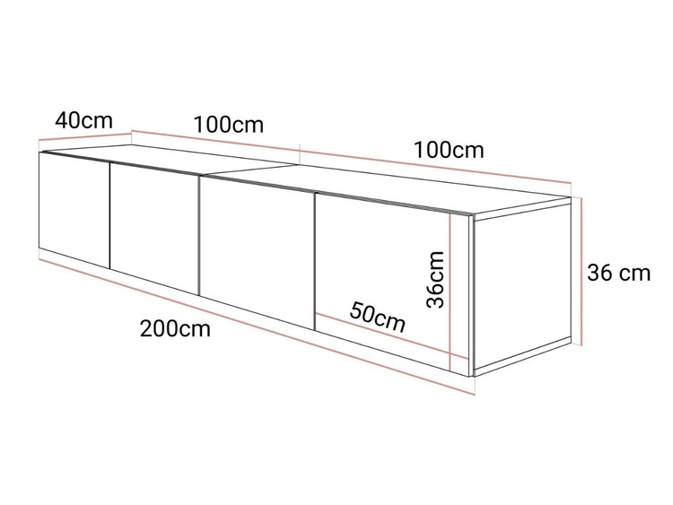 Wisząca szafka RTV pod telewizor z drzwiczkami i oświetlewniem LED 200 cm Nodoo Kaszmir