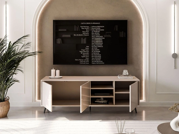 Szafka RTV pod telewizor z drzwiczkami na czarnych nogach Vivance Kaszmir połysk