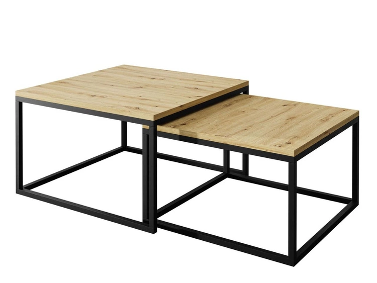 Stolik kawowy na czarnym stelażu Asumi Dąb Artisan 36x42