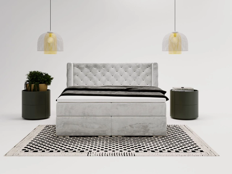 Łóżko kontynentalne z pojemnikiem na pościel 140x200 cm Lion Jasnoszare