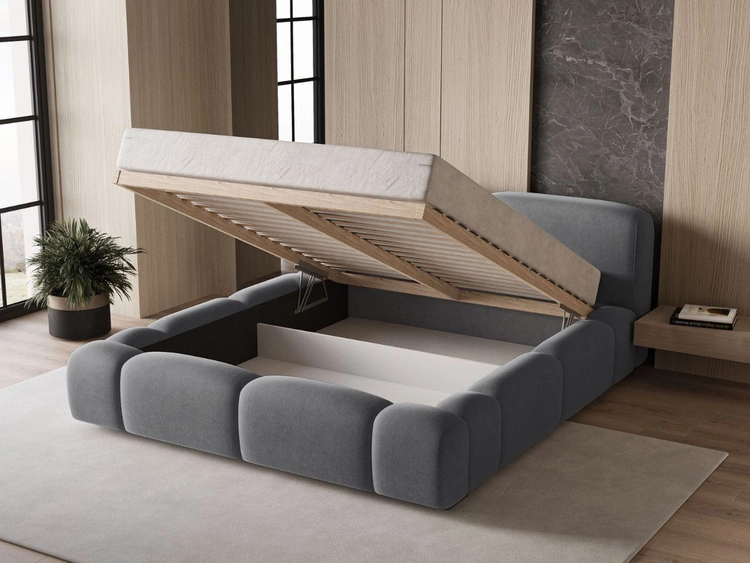 Łóżko tapicerowane z pojemnikiem i stelażem 120x200 Aubi Ciemnoszare