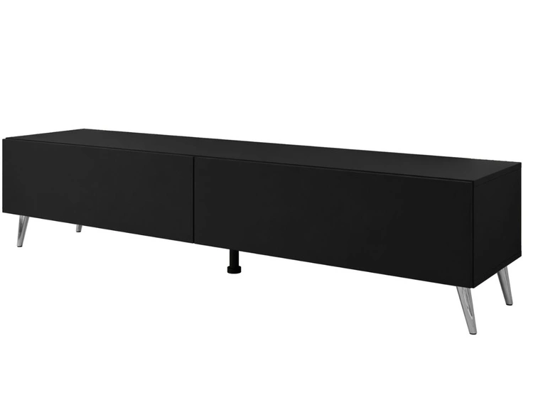 Szafka RTV pod telewizor z drzwiczkami na srebrnych nóżkach 175 cm Sorelle Czarny mat
