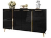 Czterodrzwiowa komoda 158 cm w stylu glamour ze złotymi uchwytami i nogami Lunelie czarny połysk