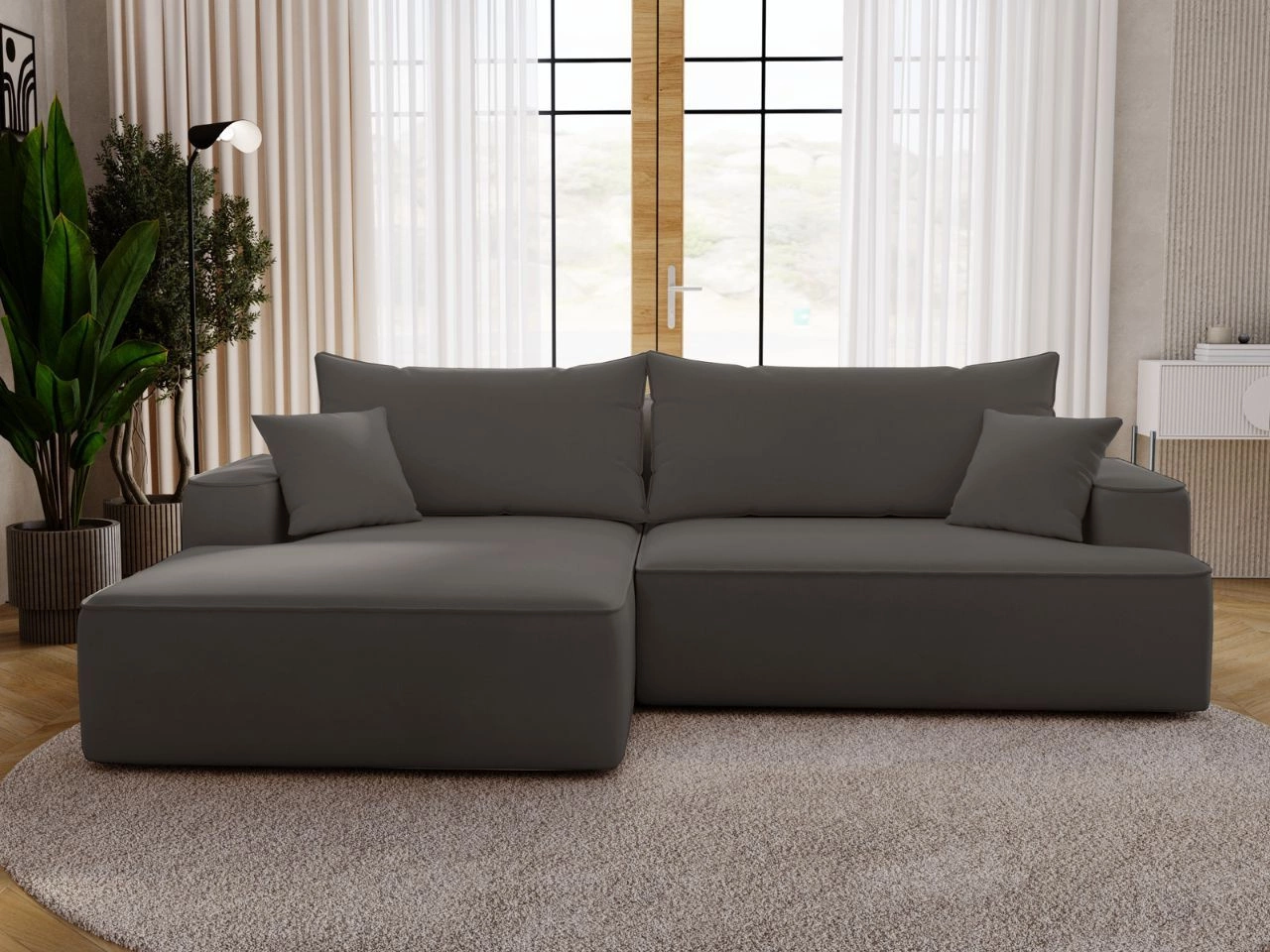 Narożnik L Lewy z funkcją spania i pojemnikiem California Ciemnoszary