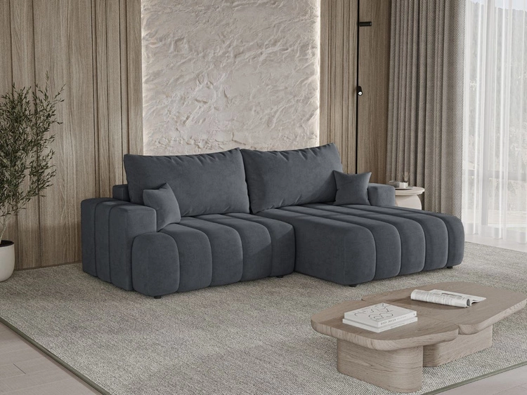 Narożnik L Prawy z funkcją spania i pojemnikiem Caleo Szary