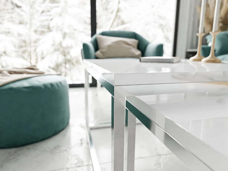 Stolik kawowy na chromowanym stelażu Asumi Biały Połysk 40x46