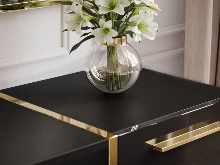 Szafka RTV w stylu glamour dwudrzwiowa z szufladą Lunelie czarny połysk