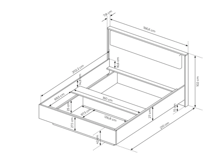 Łóżko drewniane z pojemnikiem 160x200 Bolzano Dąb Bałtycki, Czarne