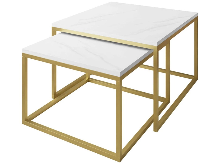 Stolik kawowy na złotym matowym stelażu Asumi Biały 40x46