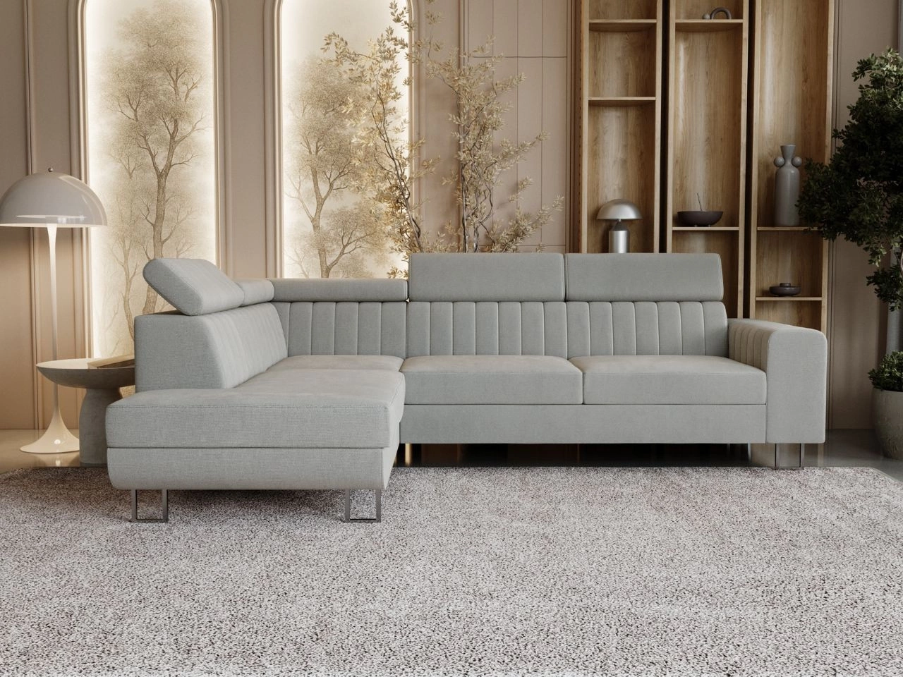 Narożnik z funkcją spania i pojemnikiem Berona lewy Szary