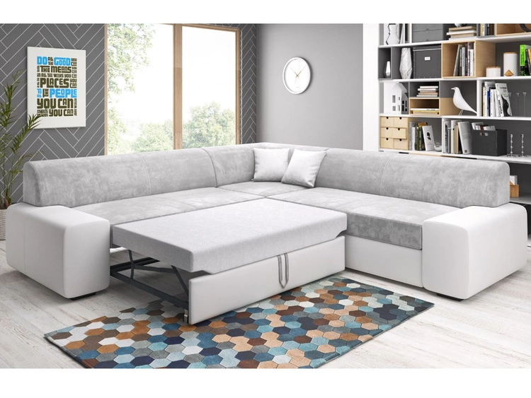 Narożnik L Prawy z funkcją spania i pojemnikiem Fresto Maxi Różowy, Biały