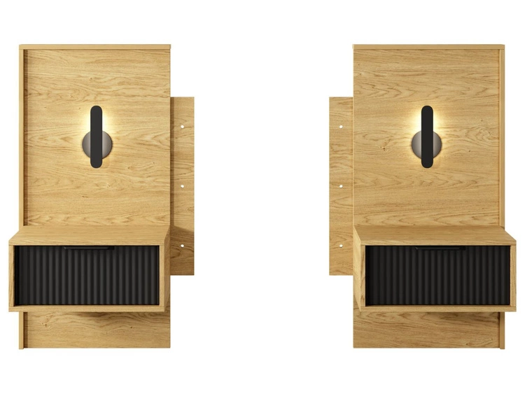 Zestaw dwóch stolików nocnych Bolzano Dąb Bałtycki, Czarny