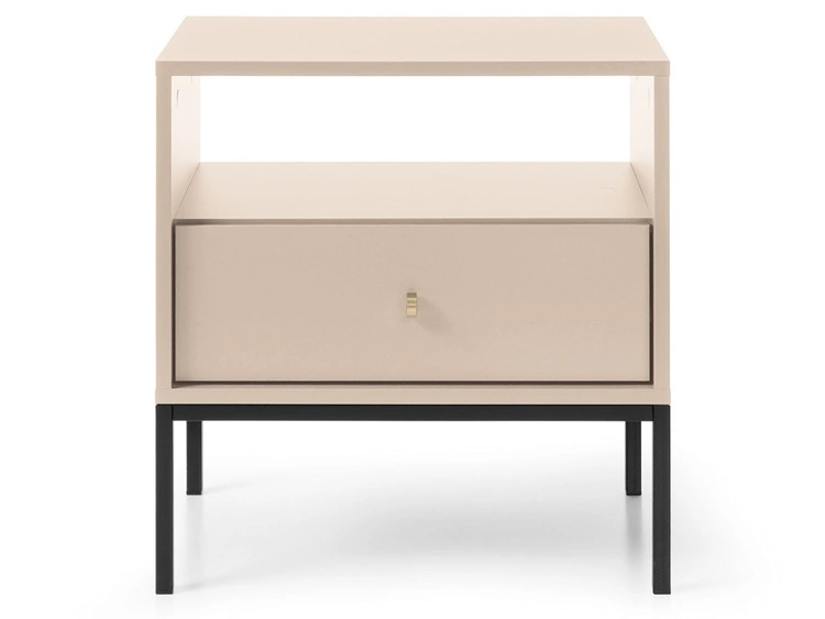 Stolik nocny z szufladą na czarnych nóżkach Amor Beż piaskowy