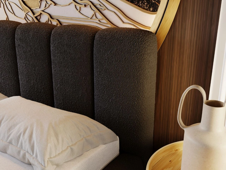 Łóżko tapicerowane bez pojemnika ze stelażem 120x200 Cloud w tkaninie bouclé Czarne