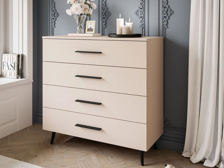 Komoda z szufladami i oświetleniem LED na czarnych nogach Nuveo Kaszmir