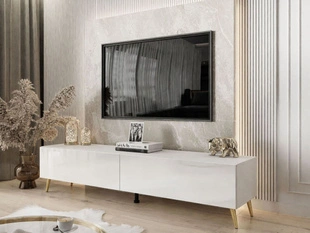 Szafka RTV z drzwiczkami na złotych nóżkach 175 cm Sorelle Biały połysk