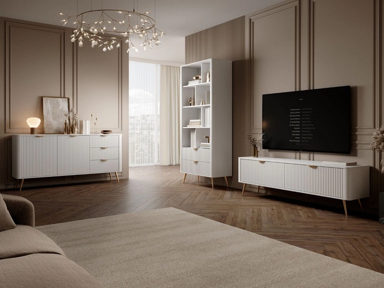 Regał z szufladami i złotymi nogami Latina Biały