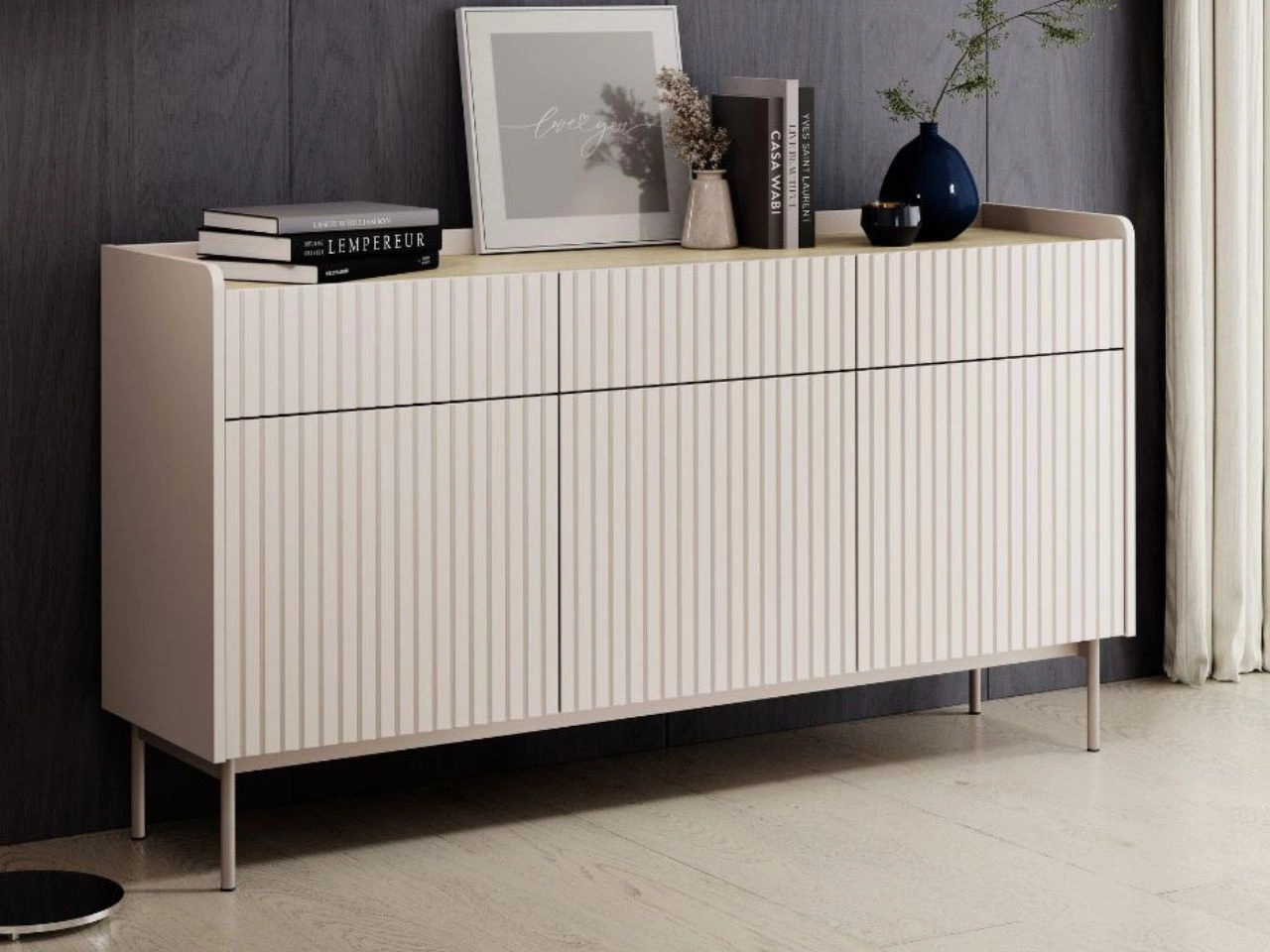 Komoda z drzwiami i szufladami Abios Beżowy, Dąb Scandi