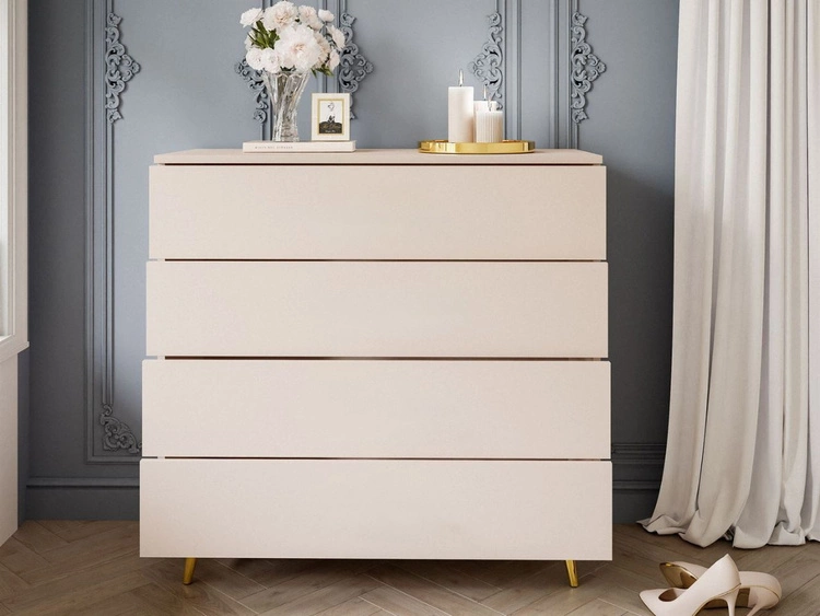 Komoda z szufladami i oświetleniem LED na złotych nogach Nuveo Kaszmir