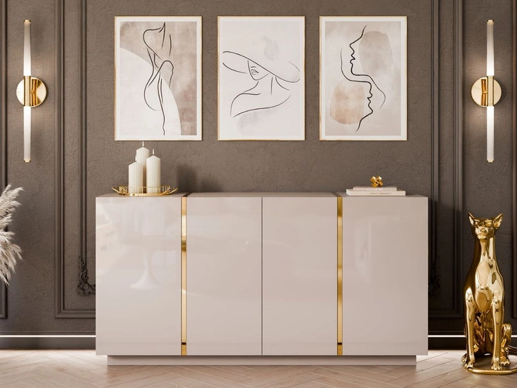 Czterodrzwiowa komoda 158 cm w stylu glamour Lunelie kaszmir połysk