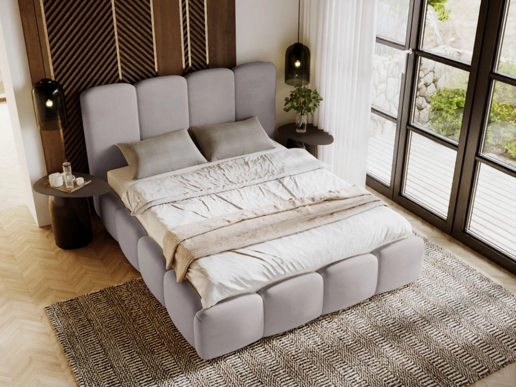 Łóżko tapicerowane z pojemnikiem i stelażem 180x200 Galli Jasnoszare